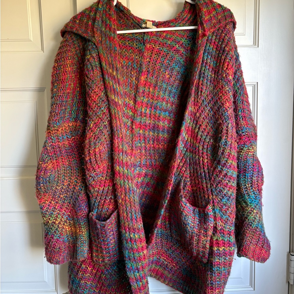 Multicolor Open-Front Knit Cardigan Sweater